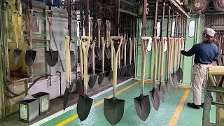 The process of mass producing shovels. A Japanese shovel manufacturer founded in 1661.