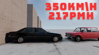 Mercedes Benz S600 W140 vs VAZ LADA 2106 � 200 kmh 124mph � BeamNG drive CRASH Test
