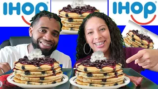 IHOP’s Blueberry Double Stack Pancakes and Turkey Bacon Mukbang Eating Show