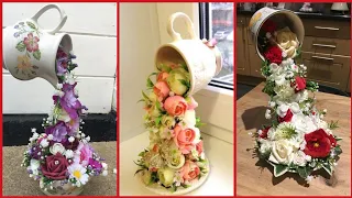 Beautiful and stylish floating tea cup flower decoration ideas