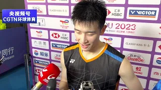 Li Shifeng reacts to his celebration after winning MS in China's Group A clash with Denmark李诗沣 苏迪曼杯