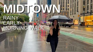 NEW YORK CITY Walking Tour [4K] - MIDTOWN - Rainy Early Morning Walk