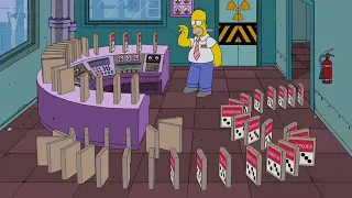Simsons (Simpsons) Homer makes a long Dominoes trail of Domino's Pizza