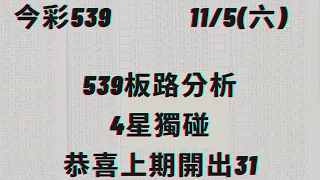 《豬葛亮》11/5（六）今彩539版路分析 5中3星🌟恭喜🎉上期開出31「記得訂閱」開啟小鈴鐺🔔#539 #539版路 #今彩539