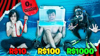 QUEM FICAR MAIS TEMPO DEBAIXO DA ÁGUA COM R$10, R$100, R$1000, VENCE! - Desafio