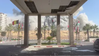 Glass Litters Hotel Lobby as Explosions Ring Out in Gaza