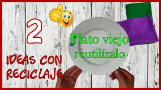 2 IDEAS CON PLATO VIEJO Y CARTÓN - Manualidades con reciclaje - Crafts with old plates