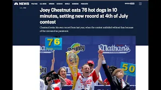 Joey Chestnut eats 76 hot dogs in 10 minutes, setting new record at 4th of July contest