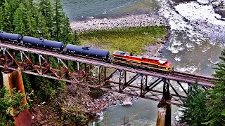 SMOKING SD70ACe! CPKC Mixed Freight With KCS Power Over Nahatlatch River Bridge