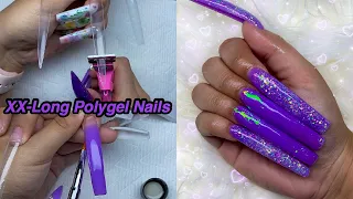 DOING EXTRA LONG GLITTER POLYGEL NAILS! Testing A Saviland Rainbow Kit | Nail Tutorial