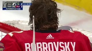 Sergei Bobrovsky stops Stamkos's slapshot with his shoulder in game 2 (23 apr 2024)