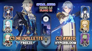 C1 Neuvillette Freeze & C0 Kamisato Ayato Hyperbloom | Spiral Abyss 4.1 Floor 12 - Genshin Impact