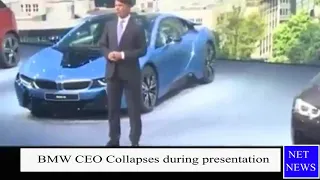 BMW CEO Collapses on Stage during presentation of a luxury car, BMW i8 at Frankfort motor show