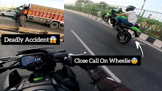 Wheelie battle On Ninja Zx10r | Live accident caught on camera😱 | Ninja Zx6r | #superbike