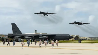 U.S. Air Force B-52H Stratofortress Bomber Takeoff from Guam Deployed for Precision Strikes