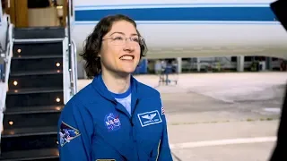 Record-Setting Space Station Crew Member Returns to Houston