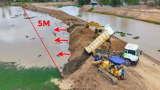 Nice Action Resize Road By Mini Dozer  Showing Skill Technique With Many Truck 15ton Delivery Soil