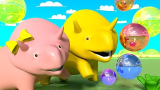Lerne Formen - Dino und Dina spielen mit Seifenblasenmaschinen - Lehrreiche Cartoons für Kinder  🚚