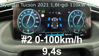 Acceleration 0-100km/h Hyundai Tucson 1,6t-gdi 110kW 4x4 (2022)