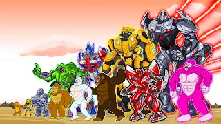 All Transformers 2D: Titan Kong, Panda Daddy, Crocodile, Bumblebee and Optimus | Animation Autobots