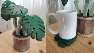 Monstera Leaf Coasters made from scrap wood | Scroll Saw Project