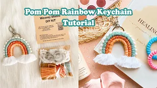 Pompom Rainbow keychain TUTORIAL #4 | DIY for macrame beginners | Cross pattern | WeaveyStudio