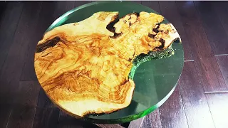 Round epoxy resin table with olive wood  - resin art