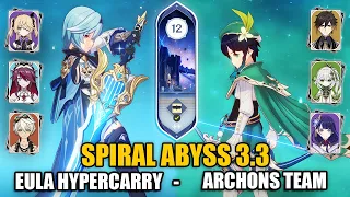 The Archons Team & C0 Eula Hypercarry Team | Spiral Abyss 3.3 Floor 12 9 Stars | Genshin Impact