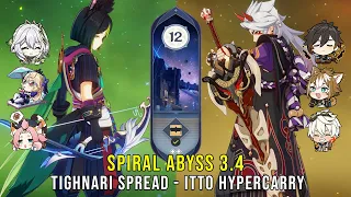 C1 Tighnari Spread and C0 Itto Hypercarry - Genshin Impact Abyss 3.4 - Floor 12 9 Stars