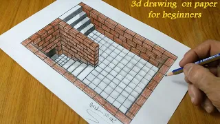 Drawing 3D walls and stairs on paper for beginners