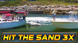 BOAT HITS THE SANDBAR 3X AT BOCA INLET ! | HAULOVER INLET BOATS | WAVY BOATS