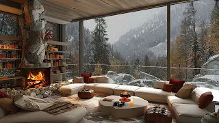 Soothing Jazz Music With Snowfall Ambience ❄️ In A Luxurious Living Room With A Fireplace For Relax