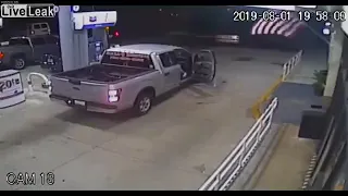 Drunk guy tears up gas station