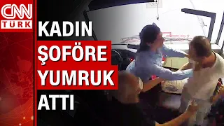 Erkek yolcu kadın otobüs şoföre yumruk attı