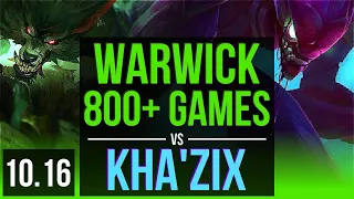 WARWICK vs KHA'ZIX (JUNGLE) | 4 early solo kills, 800+ games | EUW Master | v10.16