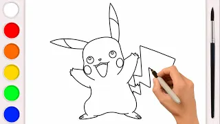 Drawing and coloring PIKACHU from Pokémon, painting for children. Animated drawings for children