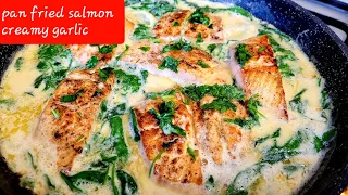 Fried Salmon  with  Creamy Garlic Sauce |Salmon Recipe