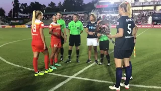 Sam and Kristie Mewis' mom at the NC Courage game for the coin toss