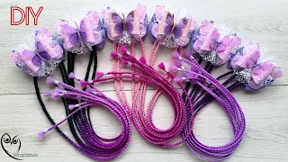 How to Make Colored Braids for bows / Bows with Braids Kanzashi