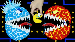 Lava Pacman vs Ice Monsters Battles in Giant Maze | Pacman Arcade Game Stop Motion