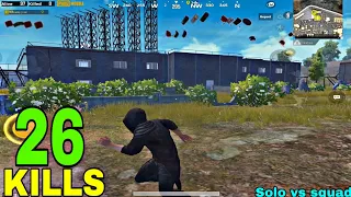 BEST LANDING IN MILITARY BASE | 26 KILLS SOLO VS SQUAD | PUBG MOBILE