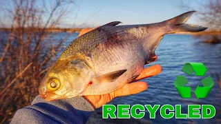 Fishing w/ GIANT BAITS Found On The Ground!!! (Recycled Bait Challenge)