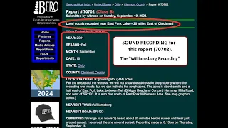 Bigfoot Recording from 10 miles E of Cincinnati OH ; BFRO Report 70702. The "Williamsburg Recording"