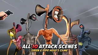 All 10 Attack Scenes - Siren Head & Pipe Head's Game