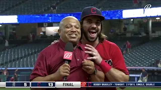 Austin Hedges was in a hugging mood postgame after Indians' 13-run outburst vs. Tigers