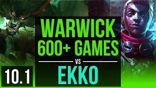 WARWICK vs EKKO (JUNGLE) | 1.5M mastery points, 600+ games, KDA 6/1/5 | Korea Diamond | v10.1
