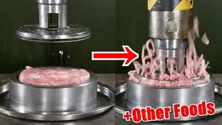 Pressing Meat Through Small Holes with Hydraulic Press | in 4K