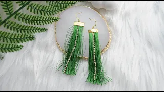 Green #tassel #earrings with rhinestone #chain from #beebeecraft