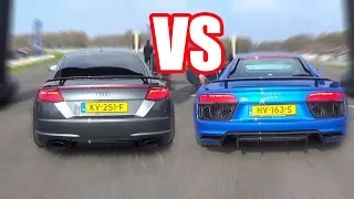 AUDI R8 V10 PLUS vs TT RS vs M3 E92  *DRAG RACE*