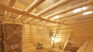 Off Grid LOG CABIN Build / Sanding the Logs, Snow Walk,...(S 3 Ep 1)